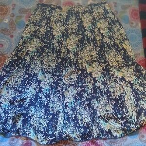 Notations Navy and Cream Floral A-Line Skirt